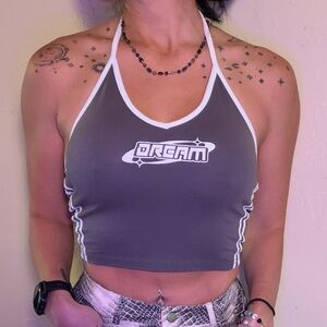 Dream Y2k Halter Crop Top in Charcoal Gray & White